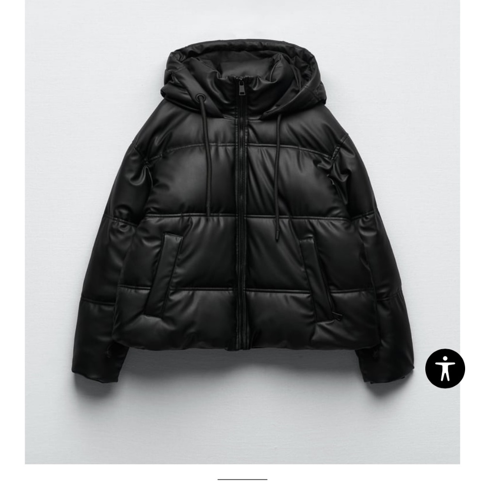 Black faux leather oversized puffer coat